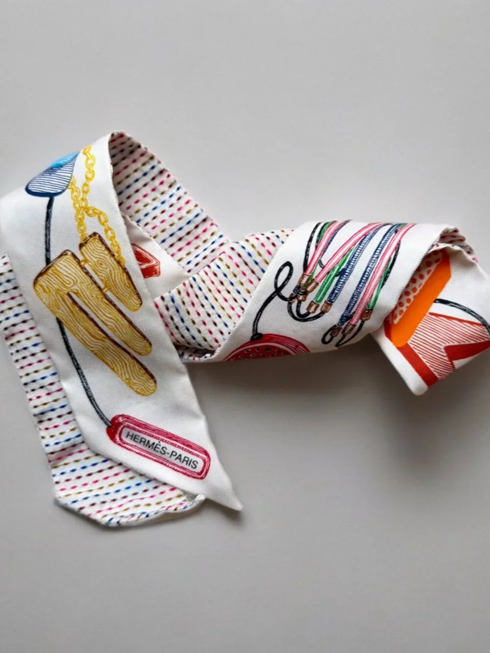 Hermes Multicolor Chevaloscope Pointille Silk Twilly Scarf